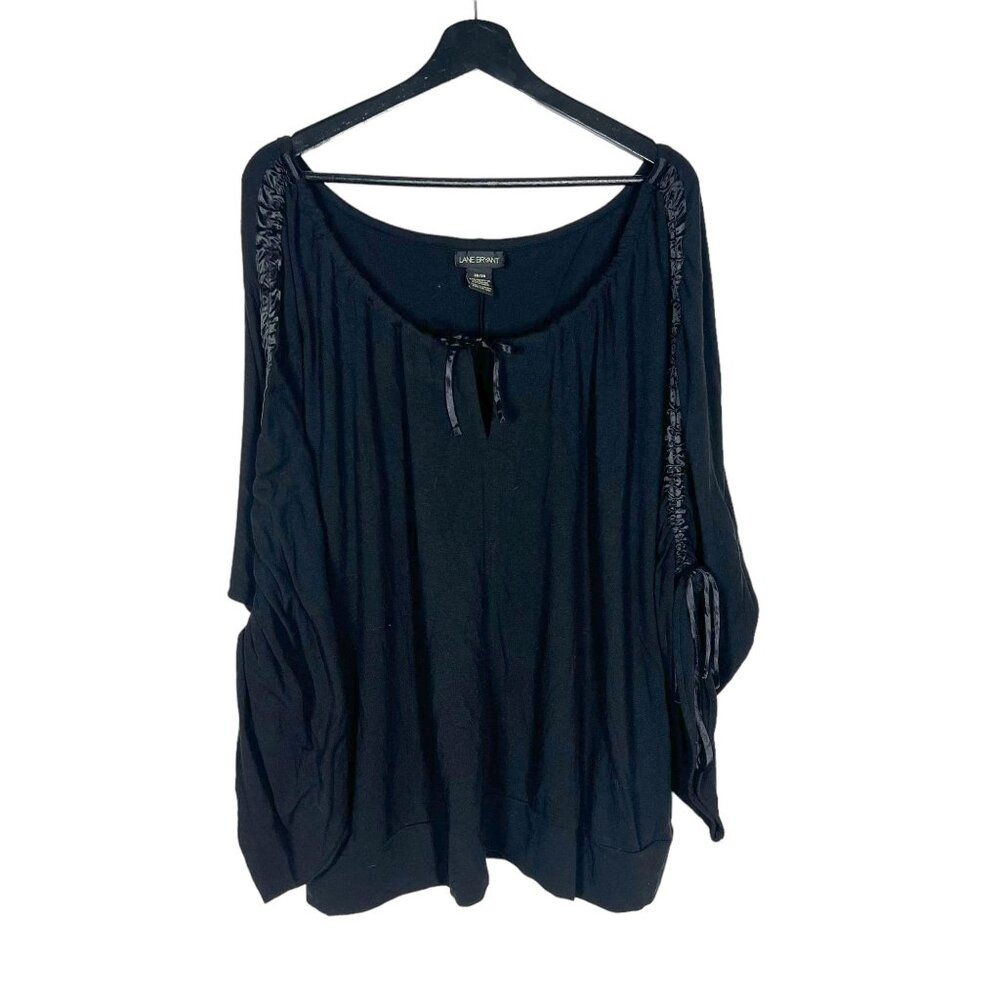 Lane Bryant Black Long Gathered Sleeve Scoop Neck 26 28